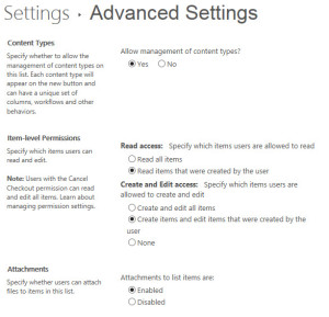 Submitter List Advanced Settings